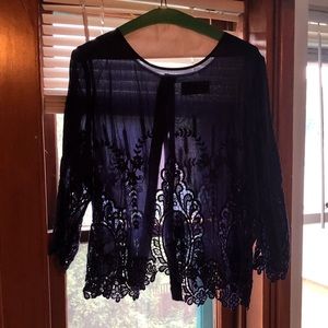 Navy Blue Laced Cropped Blouse from Anthropologie